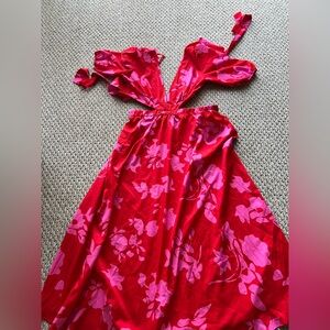 SHEIN Red and Pink Floral Maxi Dress